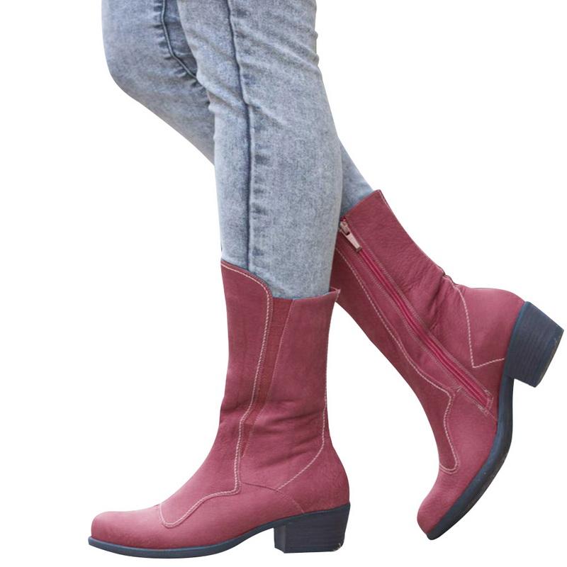 

Vogue Zipper Boots Designed Genuine Leather Boots Women Spring Autumn Cow Leather Mid-calf Botines Mujer Shoes Nice, Gray