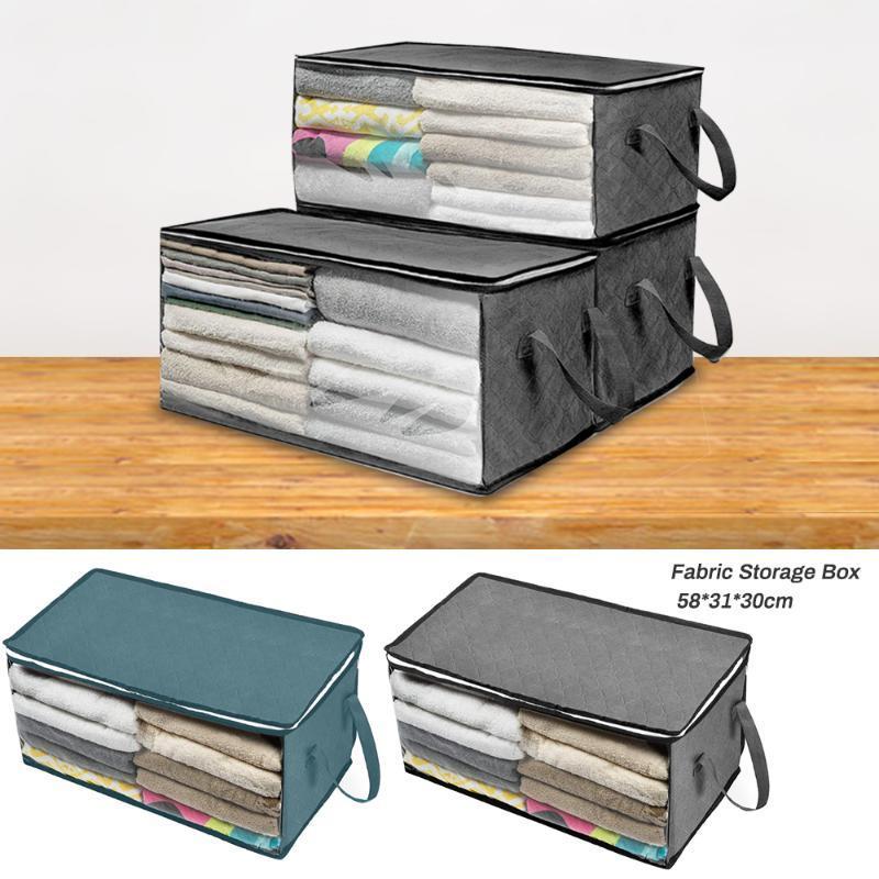 

Junejour Non Woven Fabric Storage Box Quilt Clothes Storage Bag Folding Box Clear Window Organizer with Handles 1/3pcs1