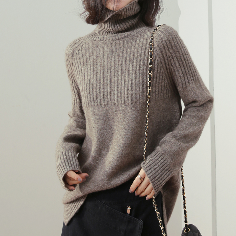 

2021 New Thick Warm Turtleneck Cashmere Sweater Women Winter Knit Sweter Jumper Female Jersey Pullover Pull Femme Hiver 9chn, Khaki