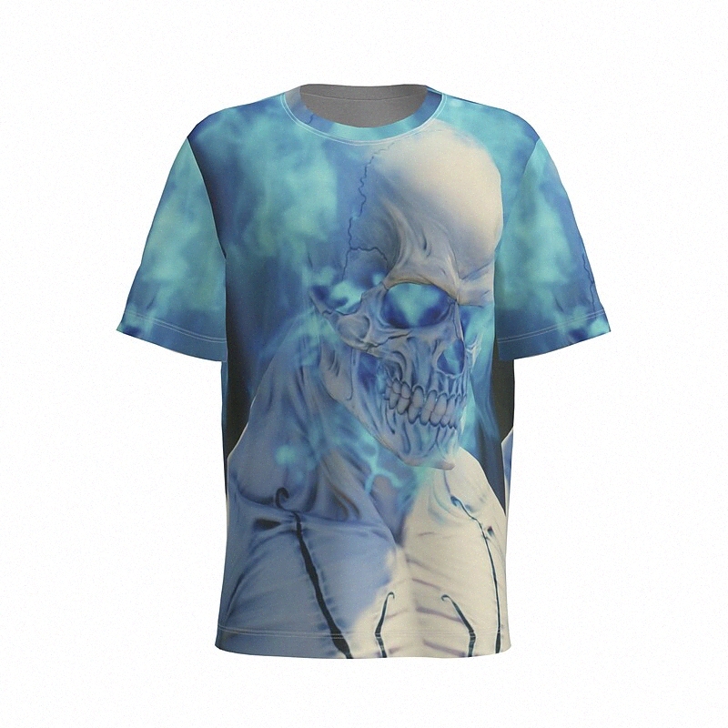 Men's T shirt 3D Print Graphic Skull Round Neck Sports Weekend Short Sleeve Tops Basic Blue k28O#