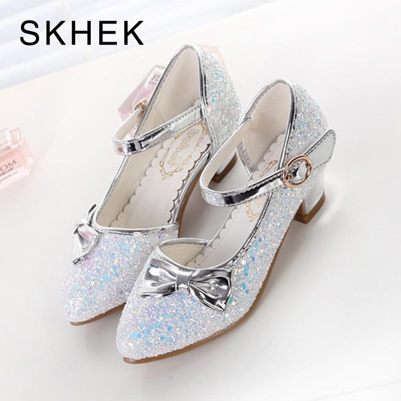 

SKHEK Girls Sandals 2020 New Pearl Shoes Children's High Heels Fashion Pointed Shoes Girls Dance Shoe Princess Sandals, Blue