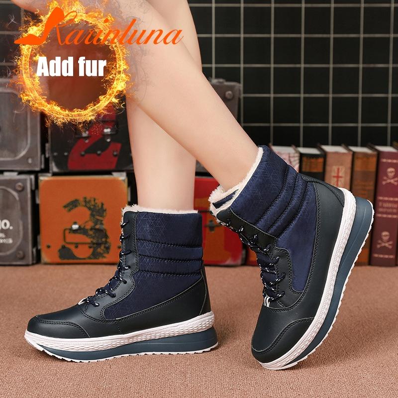 

KARIN Brand New Women Winter Snow Boots Waterproof Flat Platform Women Shoes Woman Casual Soft Warm Thick Fur Ankle Boots, Red