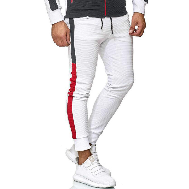 

Plus Size White Pants Men Joggers Slim Fit Streetwear Fashion Sweat Pants Men Casual Striped pantalon pour homme Red Sweatpants