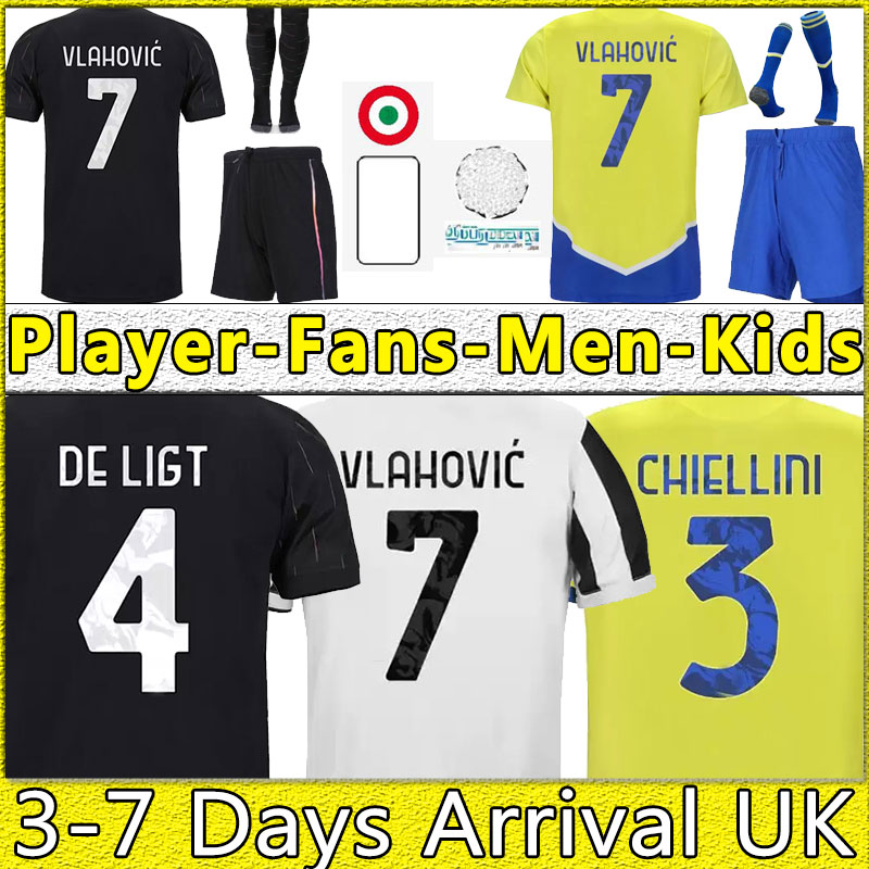 

DUSAN VLAHOVIC Soccer Jersey DYBALA CHIESA 2021 2022 Away Third 21 22 MORATA ARTHUR DE LIGT CHIELLINI SZCZESNY Men Kids Kit Football Shirt f, Black;yellow