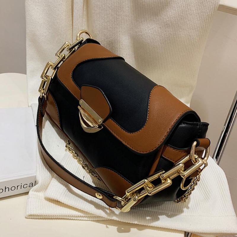 

Thick Chain Tote bag 2021 New High-quality PU Leather Women's Designer Handbag Contrast color Chain Shoulder Messenger Bag, Beige