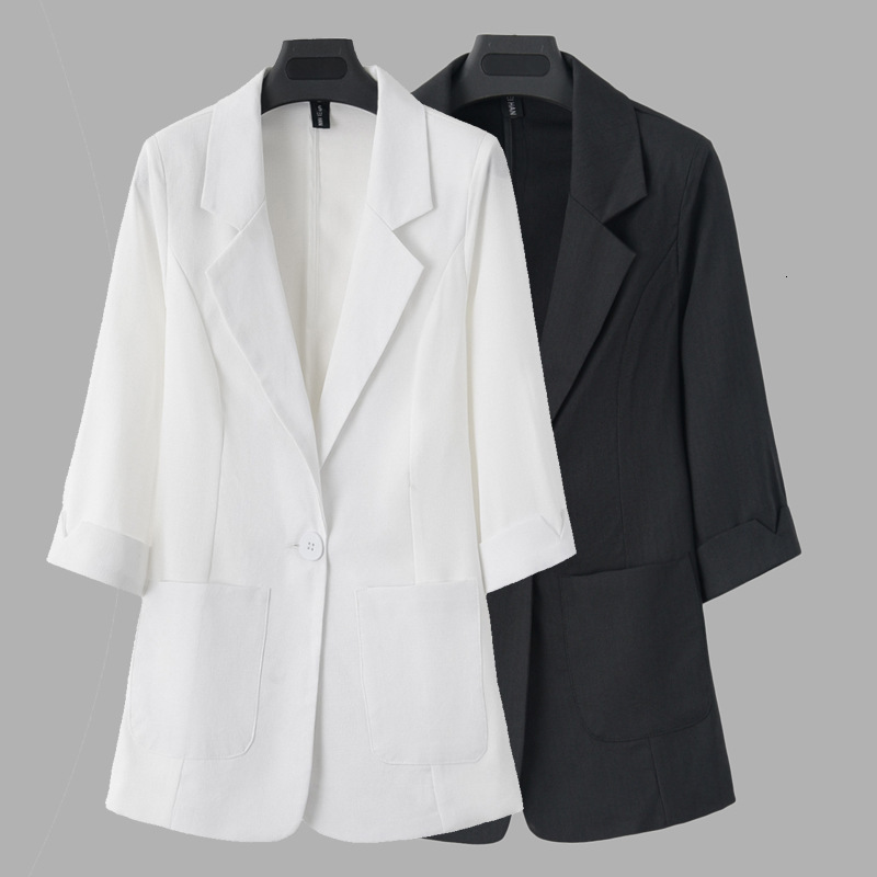 

2021 New Arrival Cotton Linen Jacket Summer Suit Great Leisure Spring Inlaid Women's Blazer Rooms SUJL, White