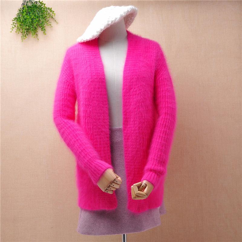 

ladies women fashion hairy winter thick hairy mink cashmere long sleeves loose cardigans angora fur winter jacket coat, Body64cm chest106cm