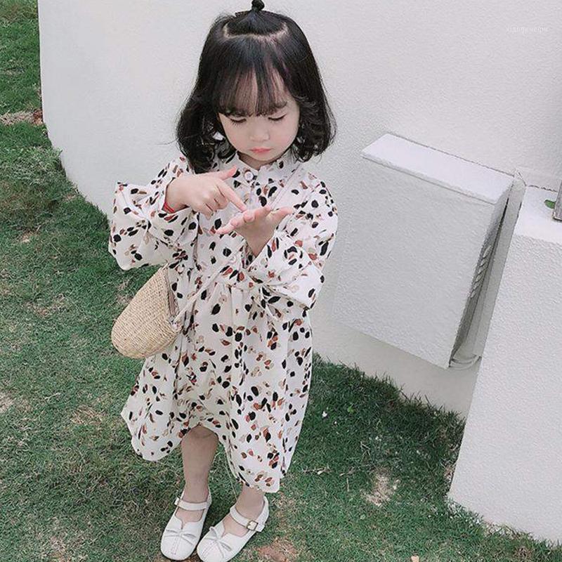 

New Girl Spring Autumn Dress Long Sleeves Princess Dress Kids Clothes Female Baby Korean Chiffon Floral1, Beige