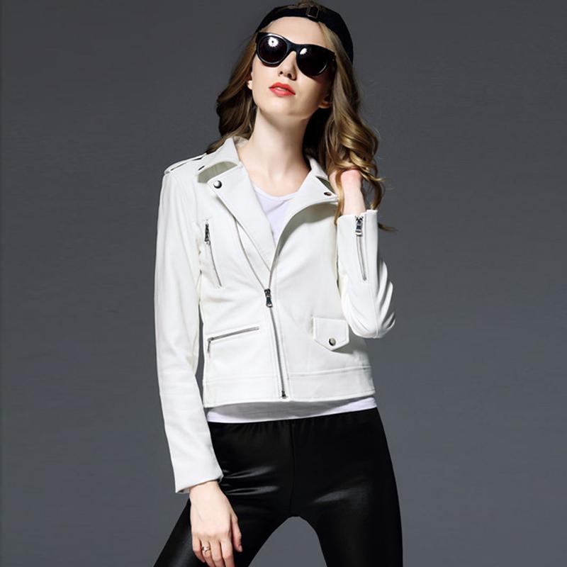 

New Autumn Short Pu Paux Leather Jacket Women Slim Fashion Motorcycle Biker Outwear Female Punk Leather Jacket Casual Coat, Black