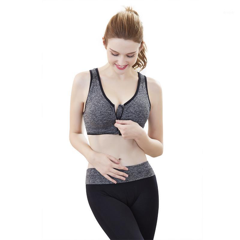 

Women Gray Zipper Push Up Fitness Yoga Sports Bra Gym Padded Wirefree Shockproof Shake Underwear Front Zipper Sport Top Bra1, As pic