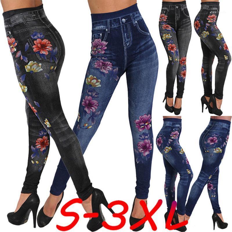 

Vertvie Floral Print Pencil Pants Women' Yoga Leggings Fitness High Waist Imitation Jeans Stretch Capri Pants Tights Slim Hips1, 06