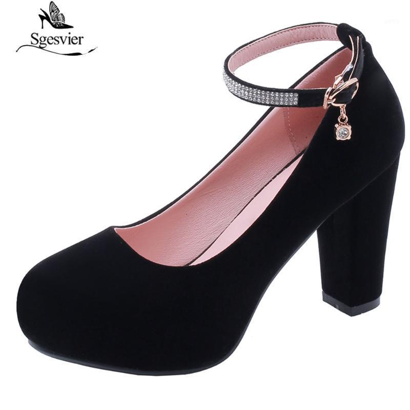 

Sgesvier Spring Women Ankle Strap Dress Shoes High Heels Shoes Platform Pumps Black Ladies Thick Heels zapatos mujer G1311