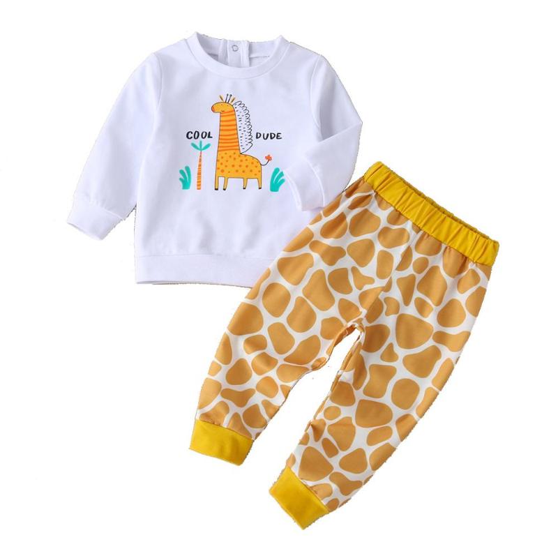 

2020 baby long-sleeved giraffe print suit two-piece sweater long-sleeved autumn home wear, Watz0016