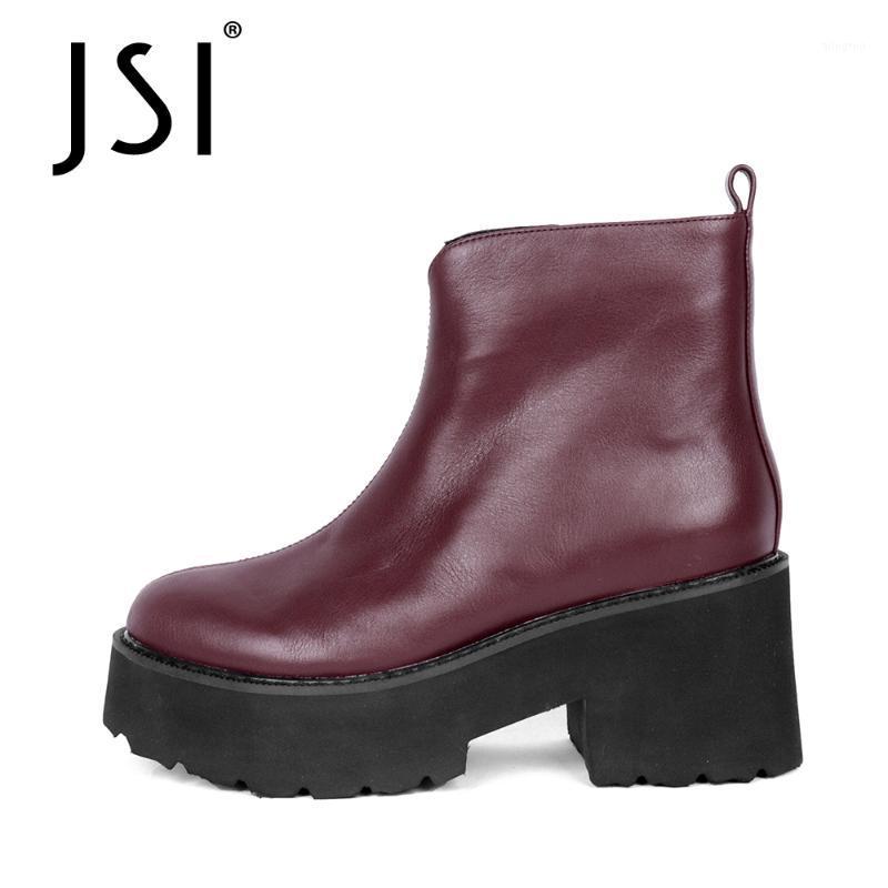 

JSI Winter Warm Genuine Leather Woman Solid High Platform Zipper Warm Short Boots Ladeis Short Plush Outsole Zipper Boots JC8281, Black