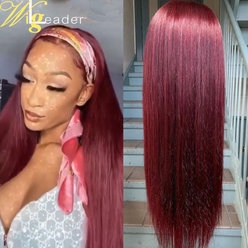 

Wigleader Remy Human Hair Loose Wave Headbands Wigs Glueless #99j 200% Density Hair Wigs Burgundy Straight, 99j straight