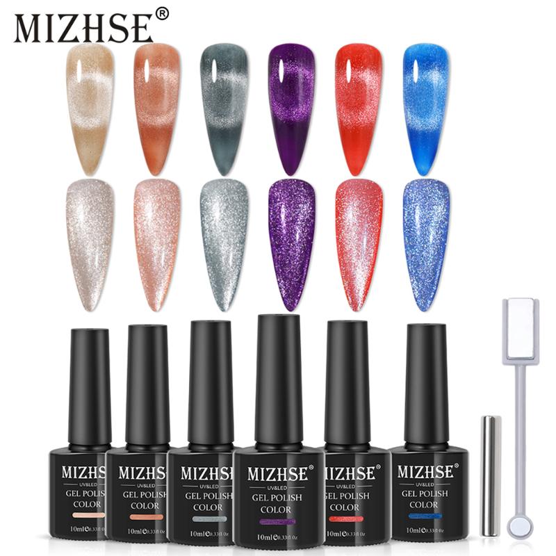 

MIZHSE 6pcs Cat Eye Gel Nail Polish Set Semi-permanent UV Gel Enamel Varnish Hybrid Nail Polish Set Colors Art, As pic