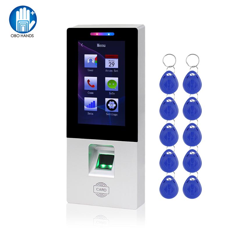 

Touch RFID Access Control Keypad Card Reader USB Fingerprint Biometric Password Time Attendance Machine System + 10pcs Keyfobs