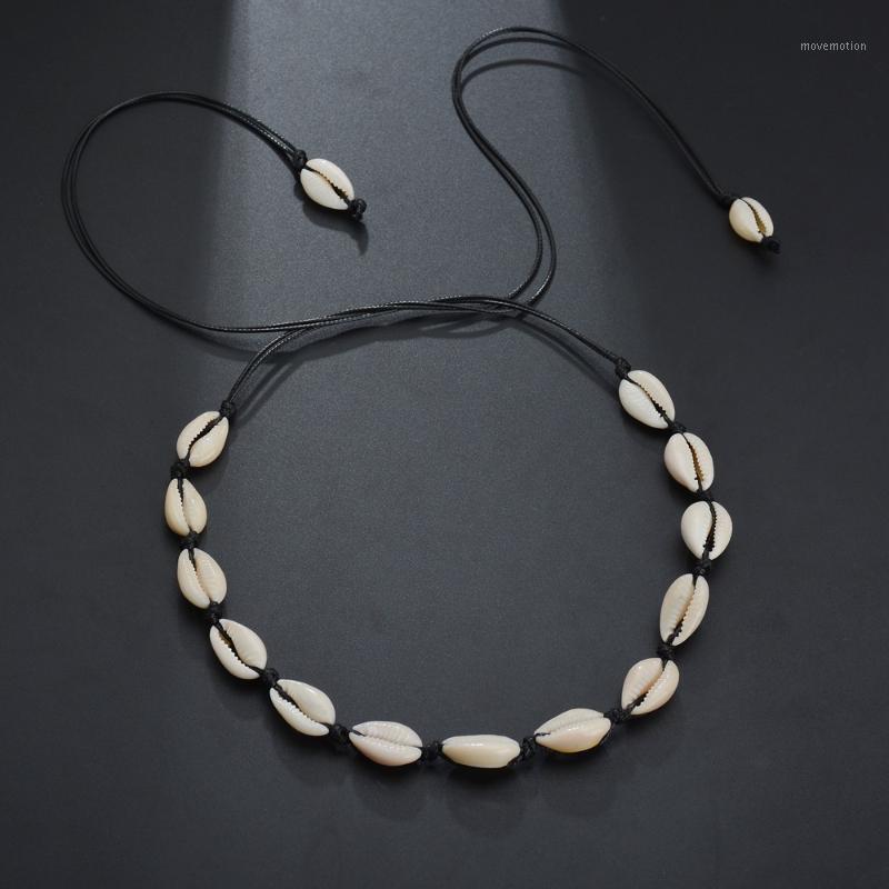 

Boho Collar New Fashion Black Rope Chain Natural Seashell Choker Necklace Collar Shell Choker Necklaces for Summer Beach Gift1