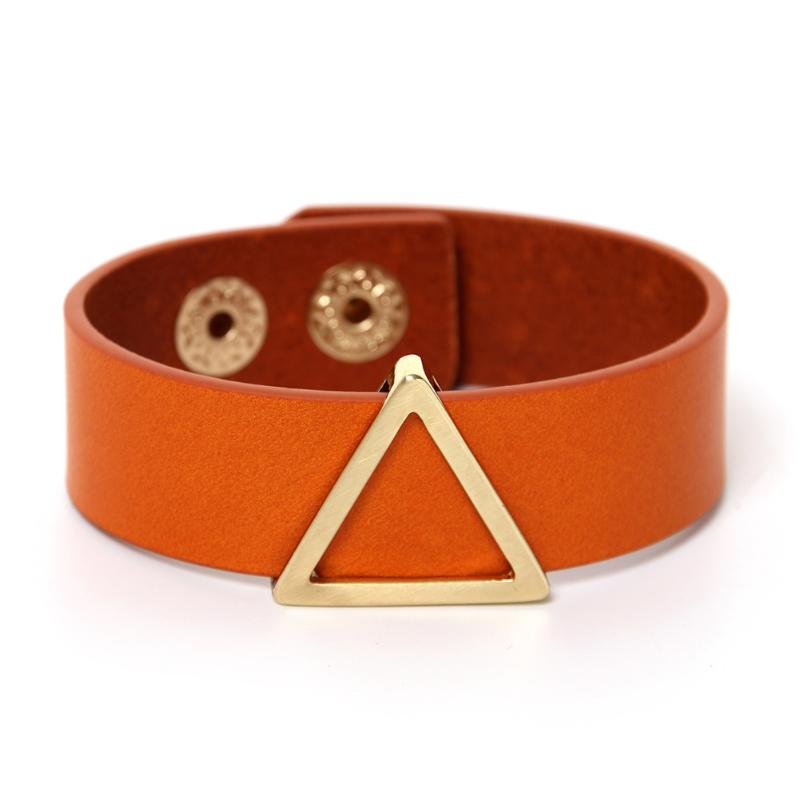 

Kirykle High QualityWomen Bracelet Gold Copper Hollow Triangle Bangles Fashion Orange Leather Bracelet Geometric Jewelry Gifts