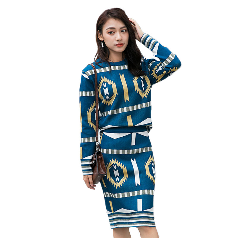 

Female Winter Sets of Tops and Buttocks Women' Fashionable Skirts 2 Pieces Mesh Jumpers Jersey R401 Aafn, Blue