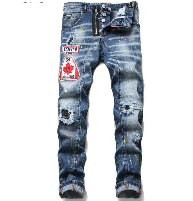 

21SS Men's brand Designers Jeans Distressed Ripped Biker Slim Fit Motorcycle Biker Denim For Mens Leisure fashion high quality Jeans A1113, Blue