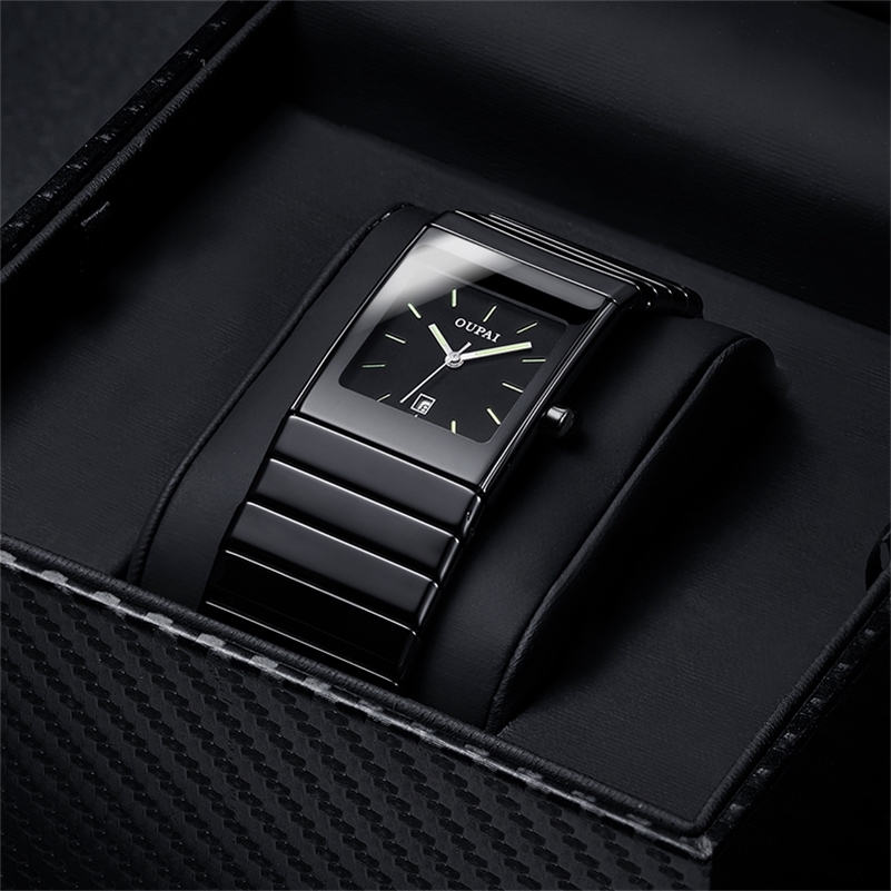 

OUPAI Classic Black Squire Ceramic Calendar Dat Watch Tritium Light mens Watch Quartz e Luminous Waterproof Military Watches LJ201212, Slivery;brown