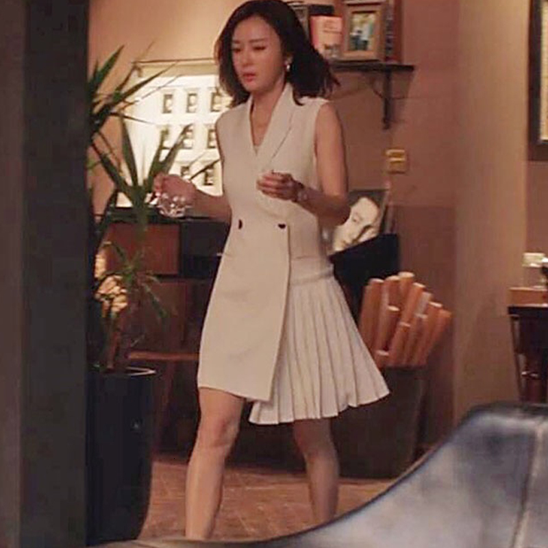 

2021-autumn New Sexy Style with Garnish on v No Sleeves Elegant Temperament Self-cultivative Sewing Plastic Mini High Quality Dress Pp1s, White