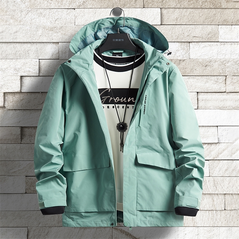 

High Quality New Spring Autumn Windbreaker Jacket Men Hooded Waterproof Coat Man Green Casual Jackets Plus Size 6XL 7XL 8XL 201114, Turquoise
