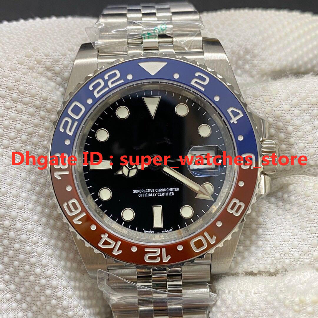 

N montre de luxe Mens Watch 40x13mm 3285 automatic mechanical movement 904L Stainless steel case bidirectional ceramic rotation ring GMT, As picture