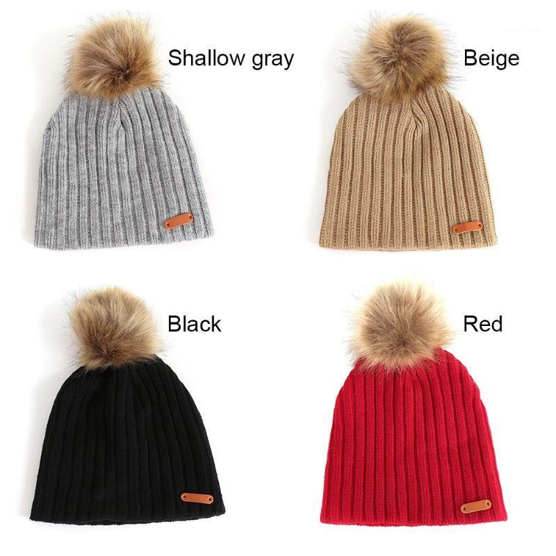 

1 Pcs Children Kids Boy Girl Hat Cap Knitting Big Plush Ball Warm for Autumn Winter B2Cshop1, Red