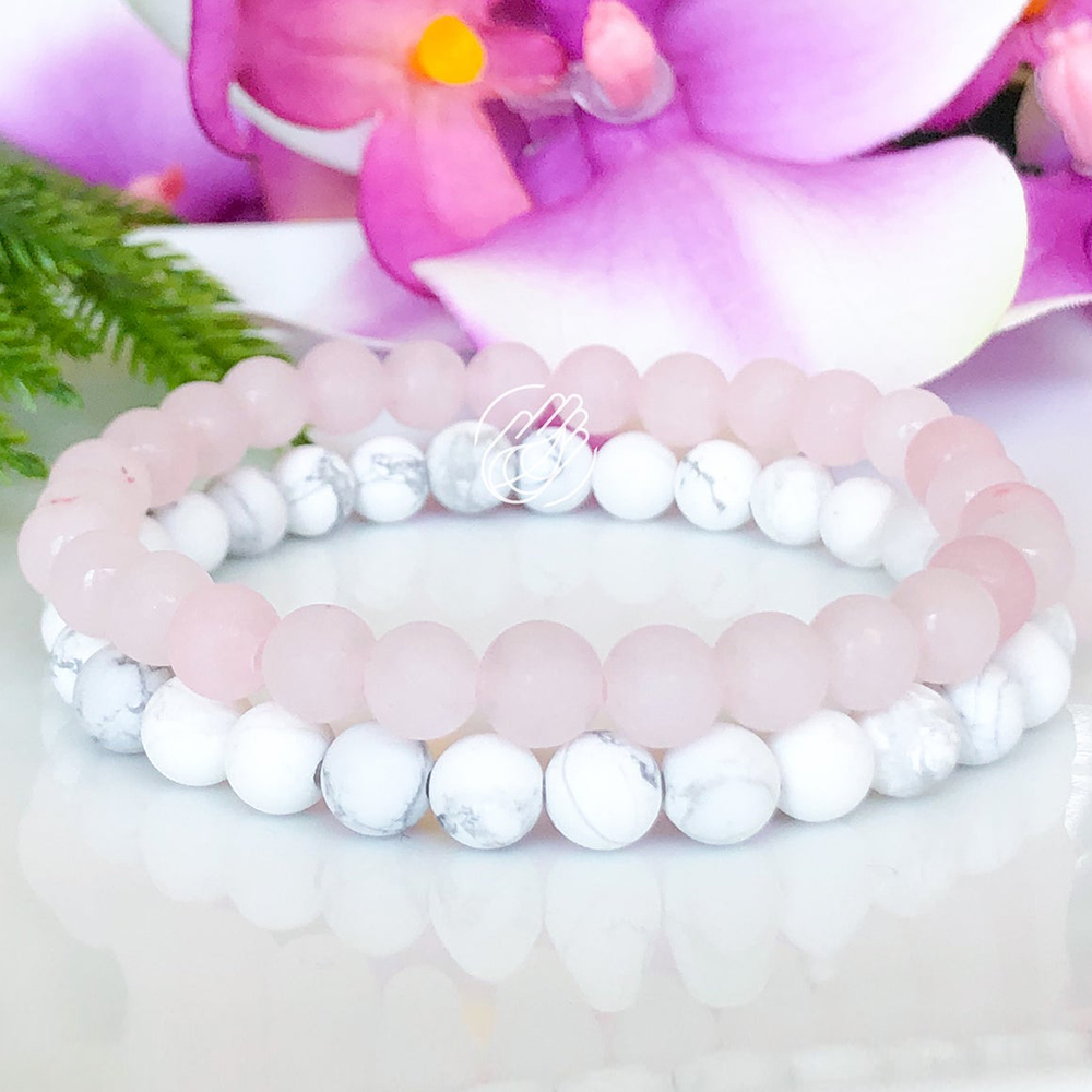 

MG1097 Anxiety Relief Bracelet Set Matte Rose Crystal White Howlite Bracelet Healing Crystals Stacking Bracelets Mala For Women, Black