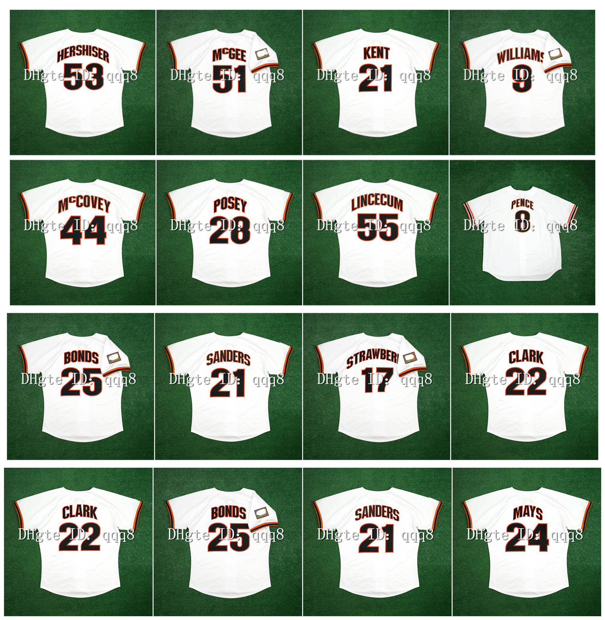 

Vintage 1994 Baseball Jersey Barry Bonds Buster Posey Matt Williams McGee Orel Hershiser Willie Mays Willie McCovey Tim Lincecum Hunter Pence Will Clark Sanders, As pic