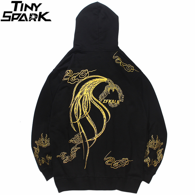 

Hip Hop 2020 Streetwear Hoodie Mens Chinese Style Lucky Cloud Phoenix Embroidery Sweatshirt Black Loose Cotton Hooded Pullover, A04zfw971 white