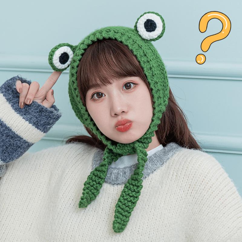 

Cartoon Cute Frog Hat Cosplay Wool Cap Girl Autumn Winter Knitted Hat, Beige
