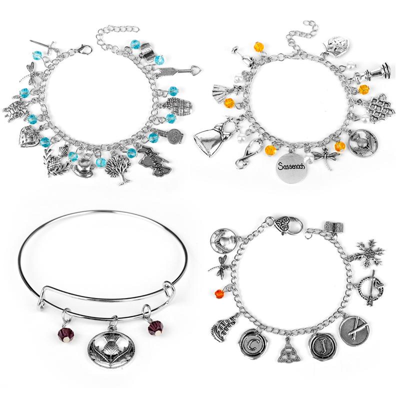 

Outlander Charm Bracelets Scottish Thistle Dragonfly Celtics Knot Sassenach Handmade Links Chain Bangles Bracelets For Women Men