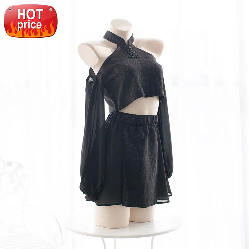 

Sexy Devil Costume Halloween for Women Black Anime Cosplay Outfit Ghost Scary Costume Cute Miniskirt Cheongsam Off Shoulder New #Az3o, Black;white
