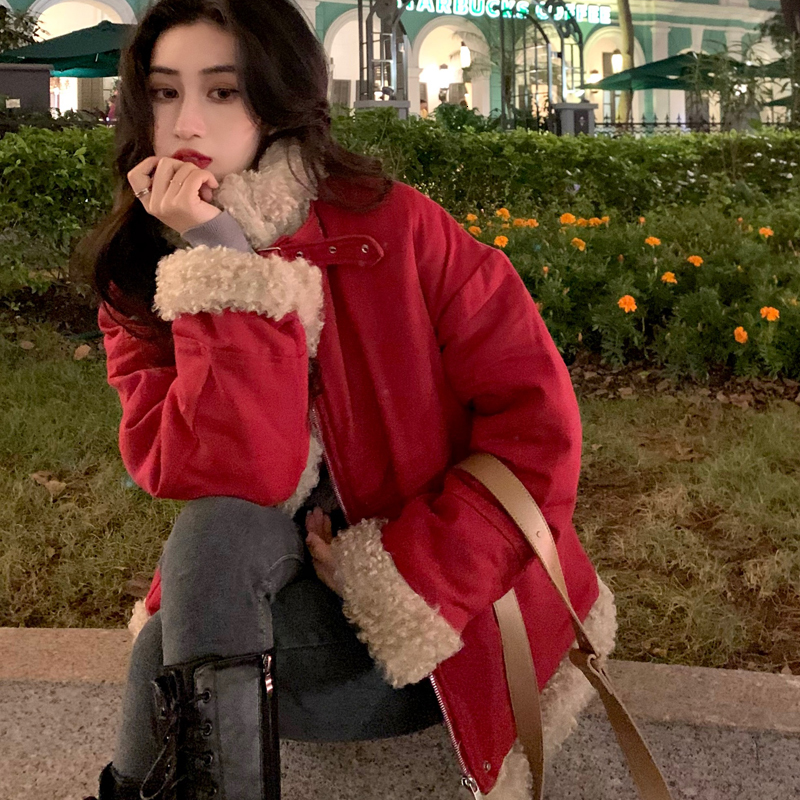 

2021 New 3 colours Korean style women cotton coats winter zipper casual jacket warm thick fur women's coat (c08861) 2VRE, Red