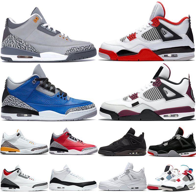 

Men Women Basketball Shoes Jumpman Cool Grey Red Cement 4s Green Metallic OG Fire Red 2020 Mens Trainers Sneakers Size 36-47, 4s black cat 40-47