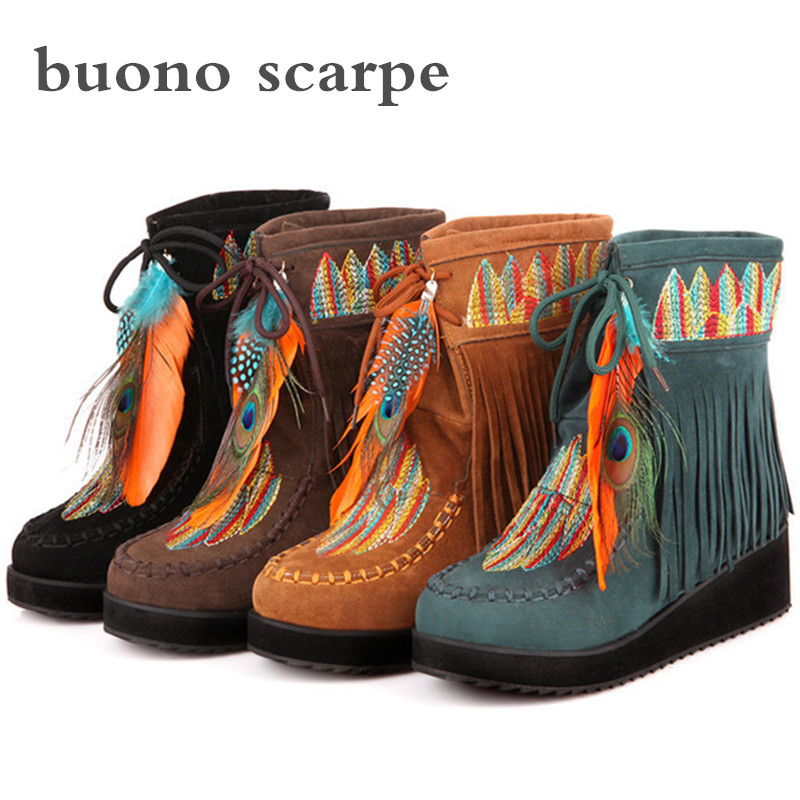 

New fashion sexy women's tassel suede wedges cotton boots, Black