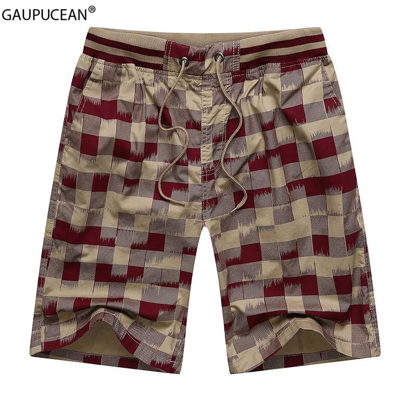 

100% Cotton Quality Man Shorts Fashion Plaid Pocket Loose Male Red Young Summer Beach Checked Straight Casual Men Short Pants, Blue