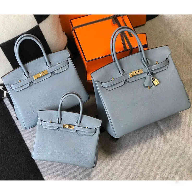 

Birkins St. Blue Women's Genuine Leather New Messenger Bride's Bag One Shoulder Have Logo, Elephant grey 25cm