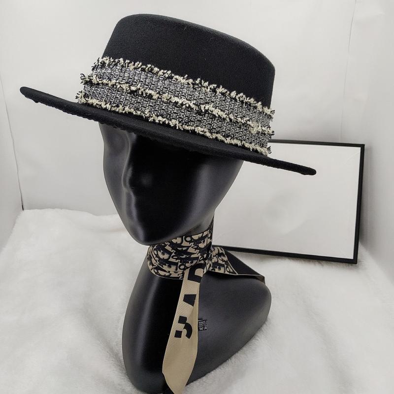 

QPALCR Hats For Women Wool Felt Fedora Bowler Hat Ribbon Band Elegant Wide Brim Flat Top Party Jazz Cap Hepburn Black Hat