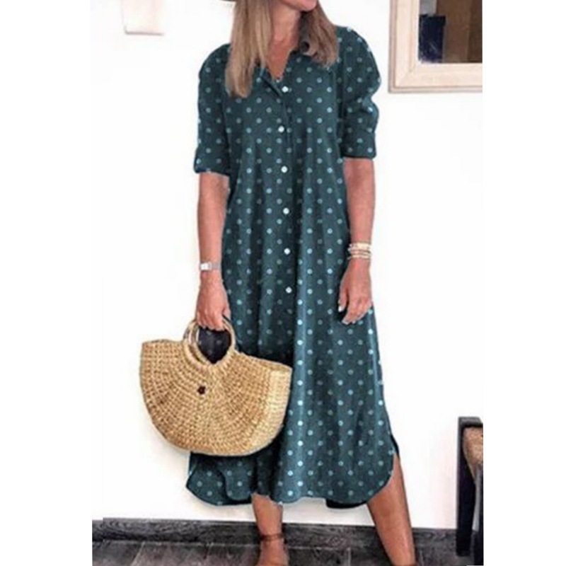

2021 New Plus Size Spring Dot Summer Women's Print Printed Long Split Beach Es Women Tm3k, Khaki