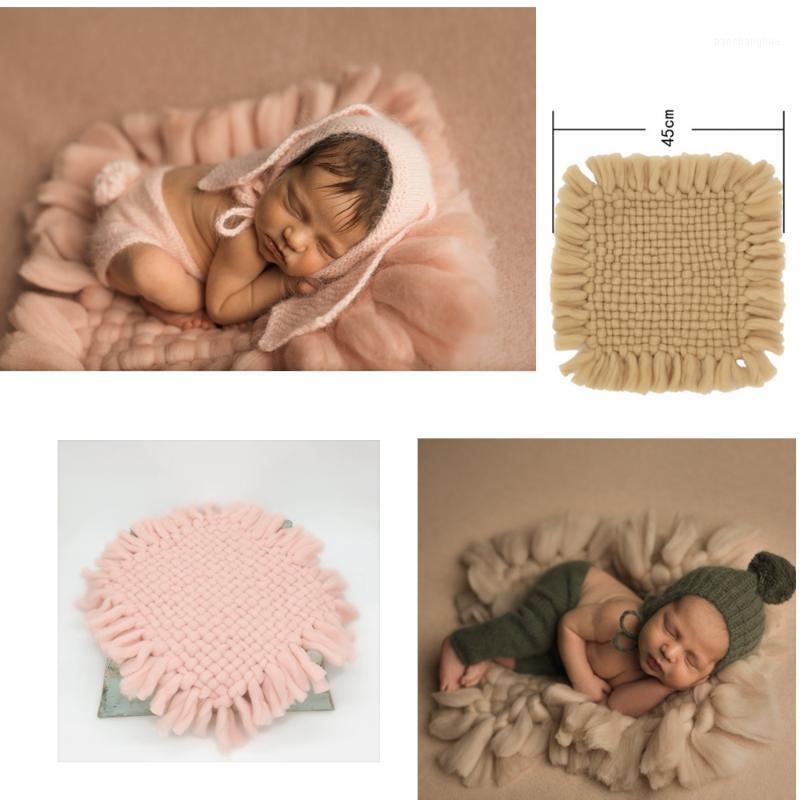 

2020 Newborn baby photography square blankets coarse wool weaving decorative carpet studio shooting accessories basket filler1, White