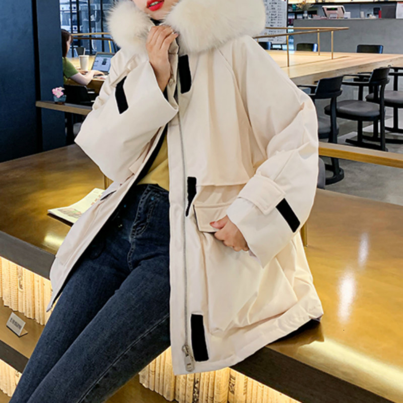 

2021 New Oversized Solid Parka Hood Pockets Mid-long Parkas for Office Lady Thickening Female Winter Clothes 9CII, Blue