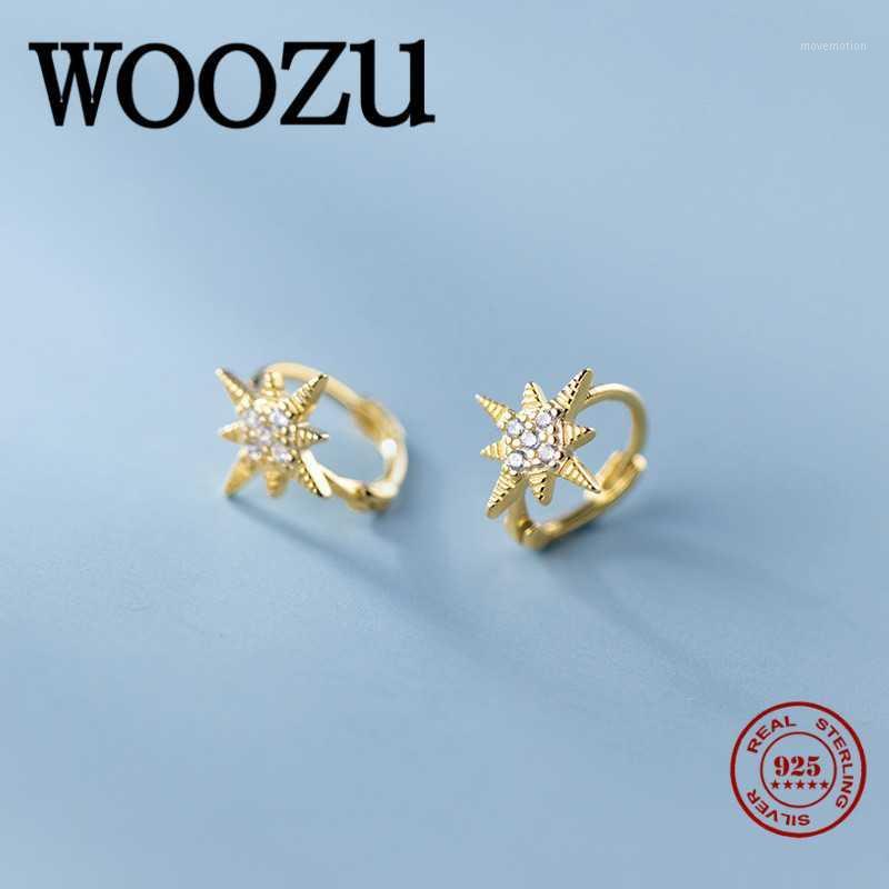 

WOOZU Real 925 Sterling Silver White Zircon Simple Star Hoop Earrings For Fashion Women Party Wedding Fine Jewelry Accessories1