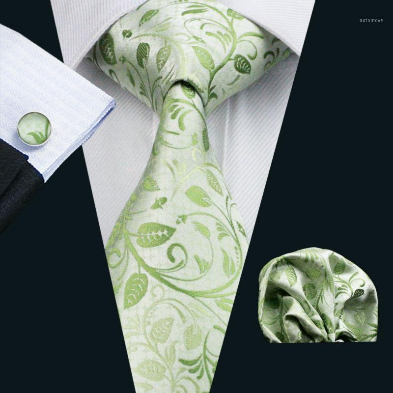 

Classic Men`s Tie Green Floral Jacquard Woven 100% Silk Tie Hanky Cufflinks Set For Wedding Business Party Free Postage LS-11621