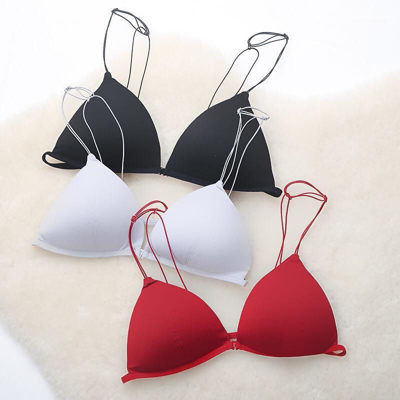 

French sexy bra without underwire set triangle cup bra invisible thin shoulder strap linen pad women's underwear1, Black