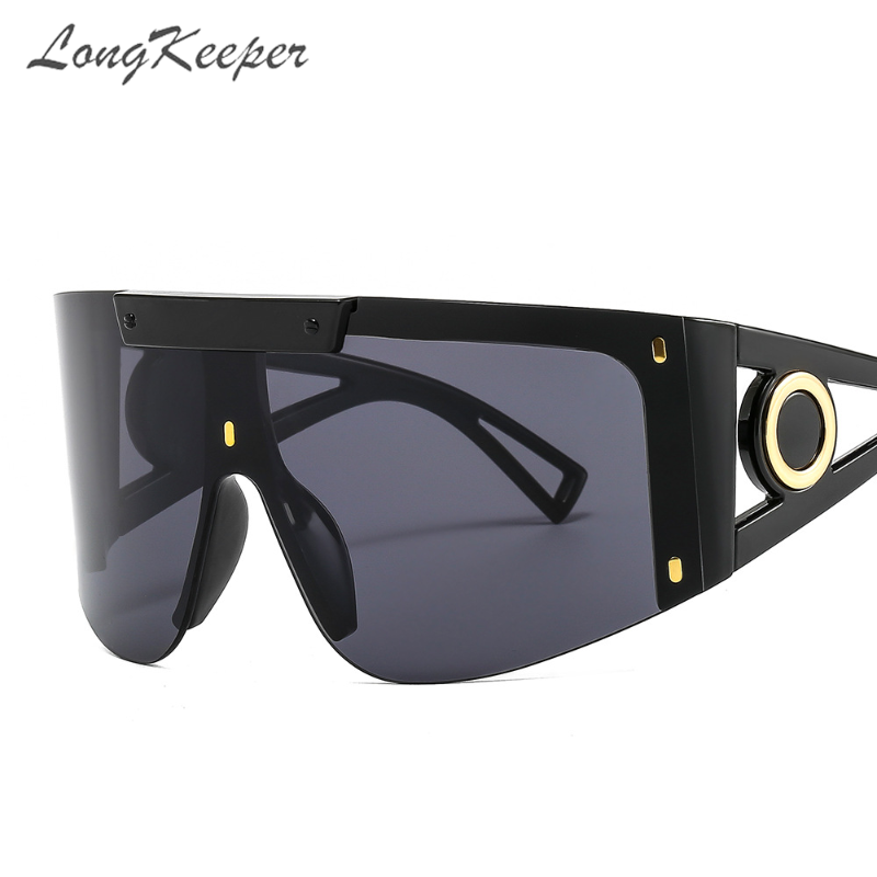 

LongKeeper Oversized Half Frame Sunglasses Women Brand Shield Goggle Men Large Steampunk Eyeglasses Oculos Masculino