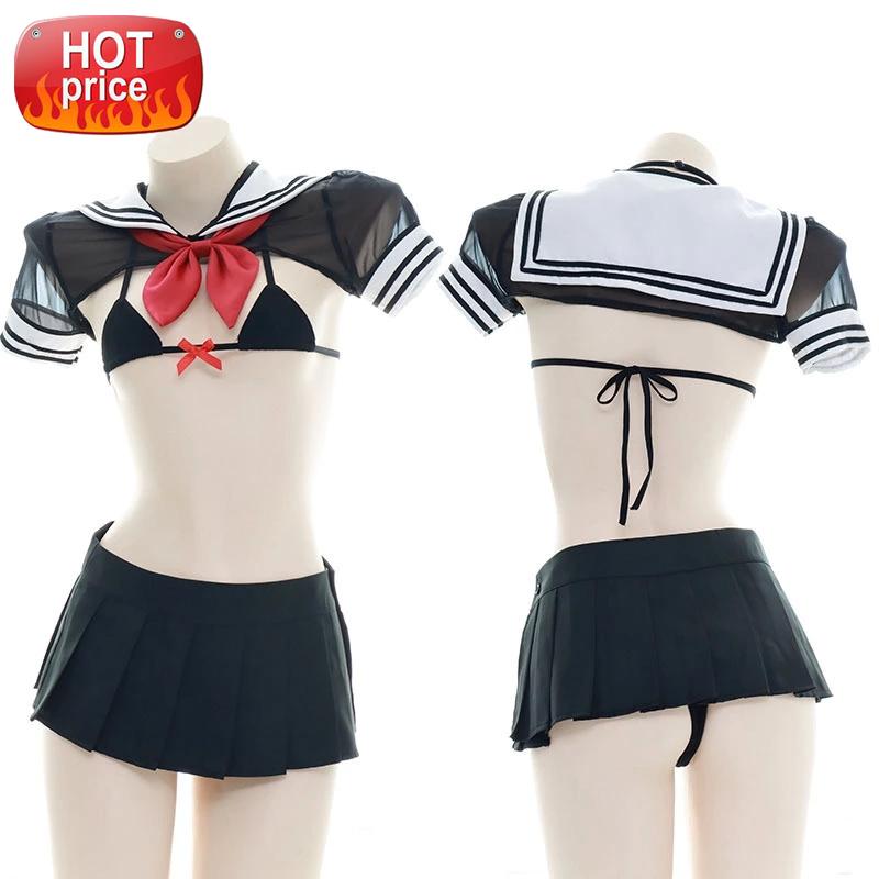 

Schoolgirl Sexy Kawaii Lingerie Set Erotic Bikini Micro Bra Mini Skirt Role Play Anime Cosplay Costumes Sailor Student Uniform #4T7i, Black;white